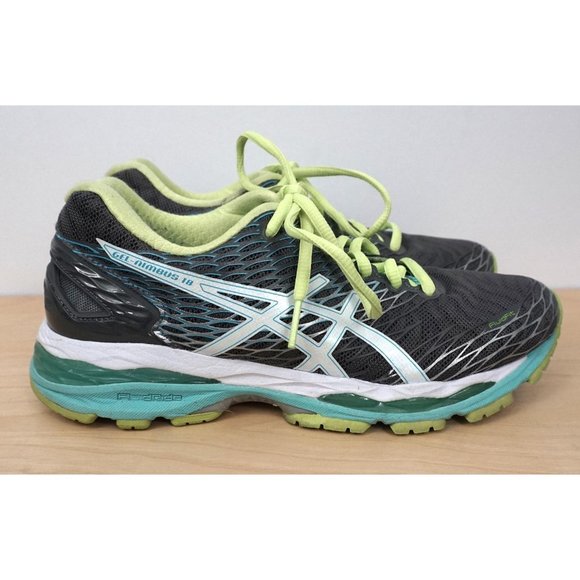 ASICS Gel Nimbus 18 Gray Lime Turquoise Lace Up Running Shoes Sneakers Size 6 - Picture 1 of 9